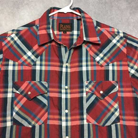 Plains Western Wear Other - Plains Western‎ Wear Mens Pearl Snap Shirt size Medium Short Sleeve Red Blue